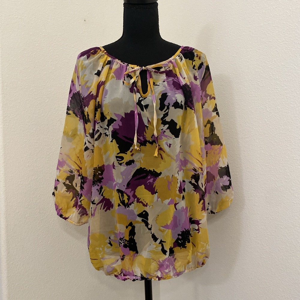 Ellen Tracy Top Women XL Multi-colored Floral Shirt Blouse Romantic Feminine